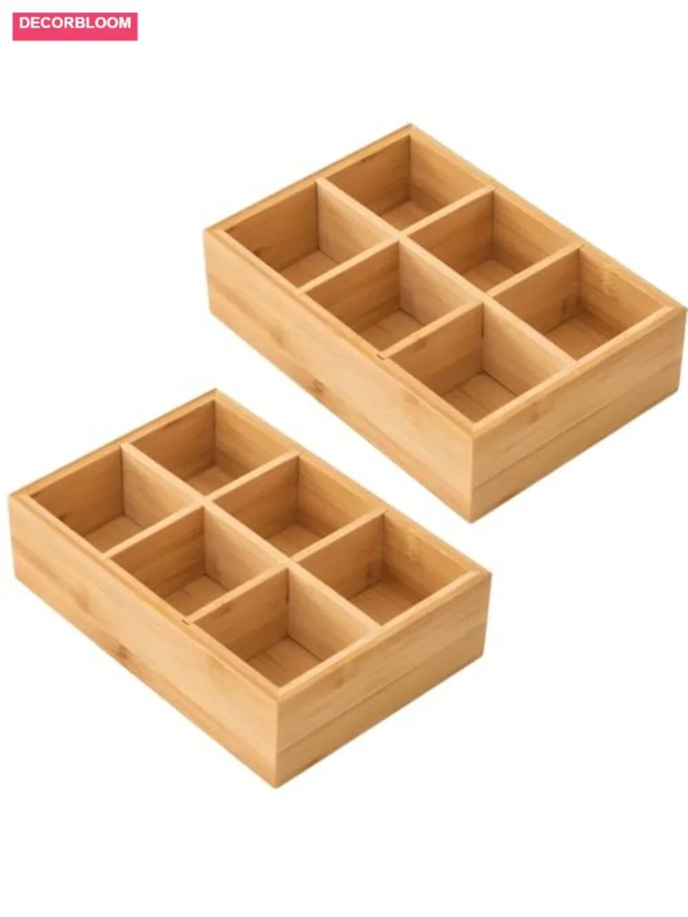 2 Wooden Tea Bag Organizer Boxes, 6 Compartment Storage, Coffee Pods, Sugar
